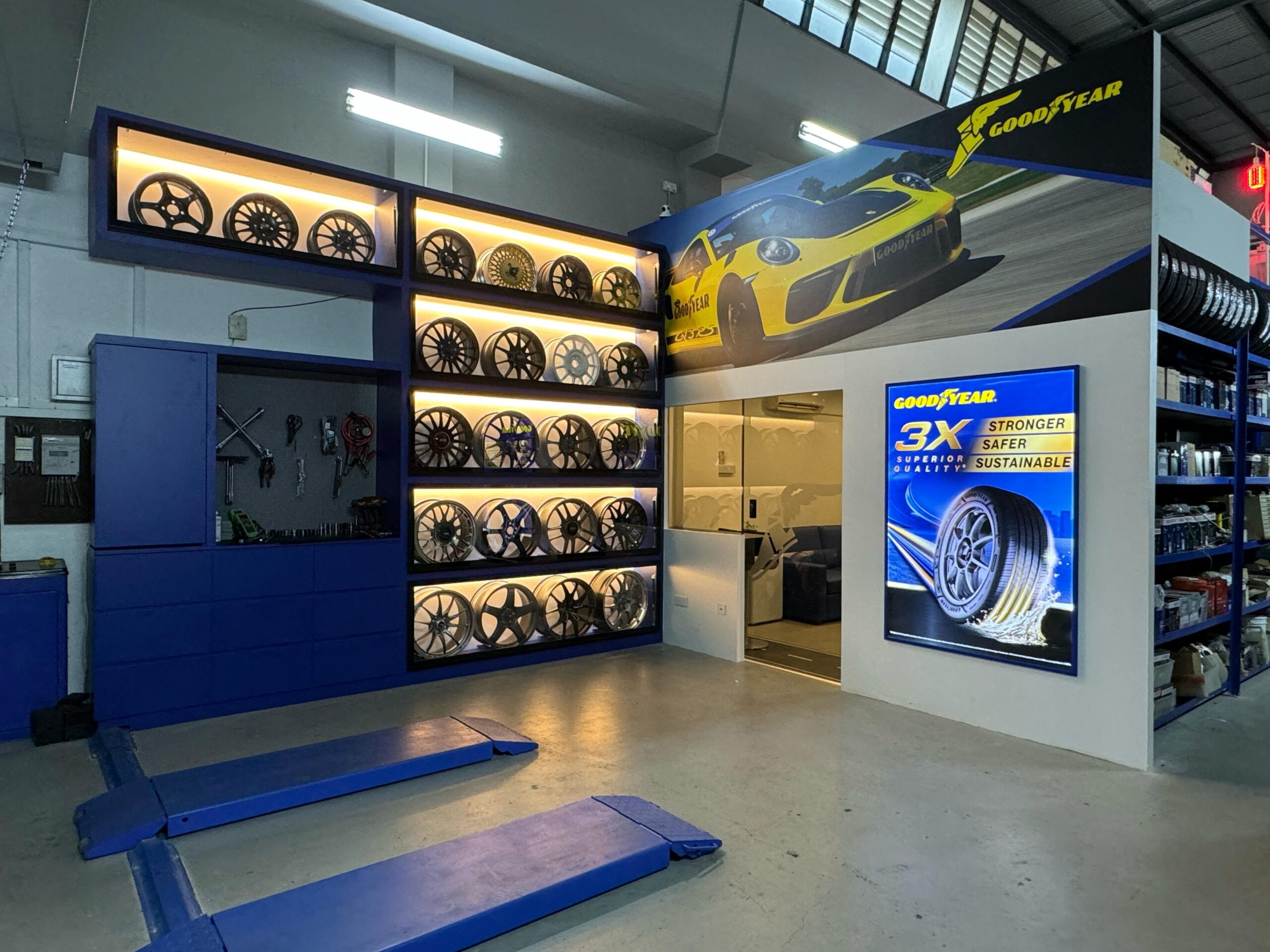 Sport rims display at Tai Huat Tyres Singapore